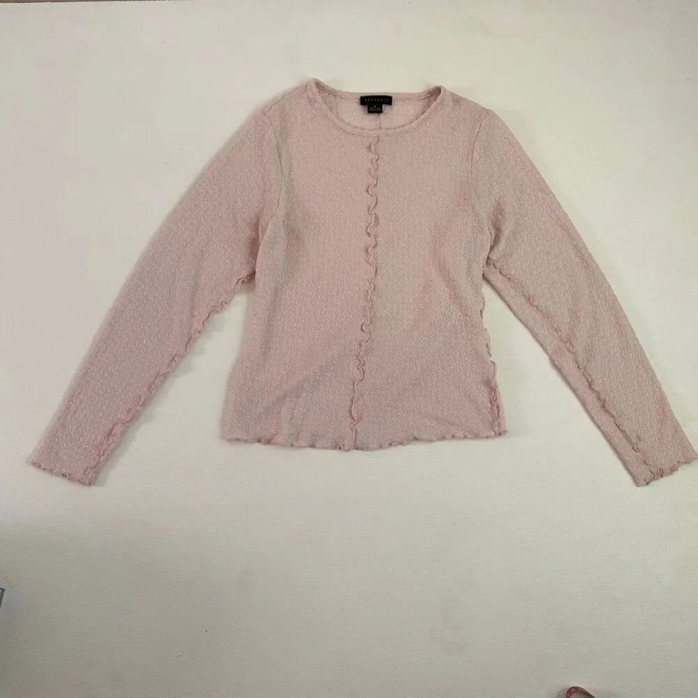 Sanctuary Pink Textured Long Sleeve Top Women’s XL Lettuce Hem Ruffle Edge